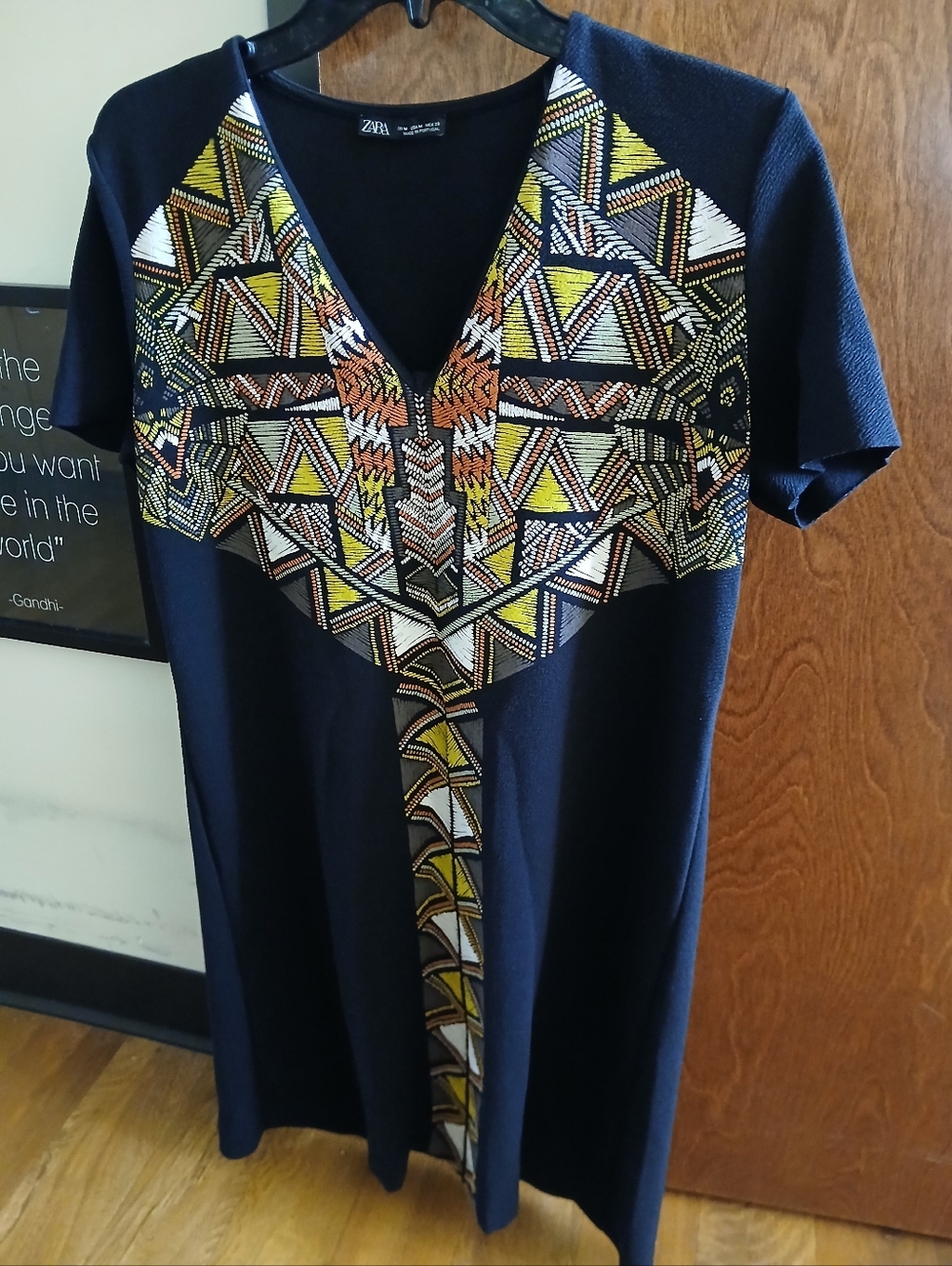 NWOT/ ZARA black textured boho short sleeve mini dress